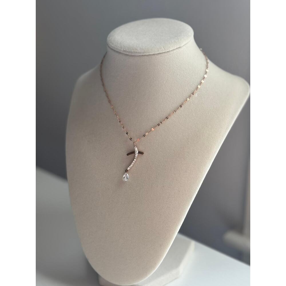 Rose Gold Curved Pendant Necklace Crystal Drop Dainty Elegant Jewelry - Picture 6 of 8